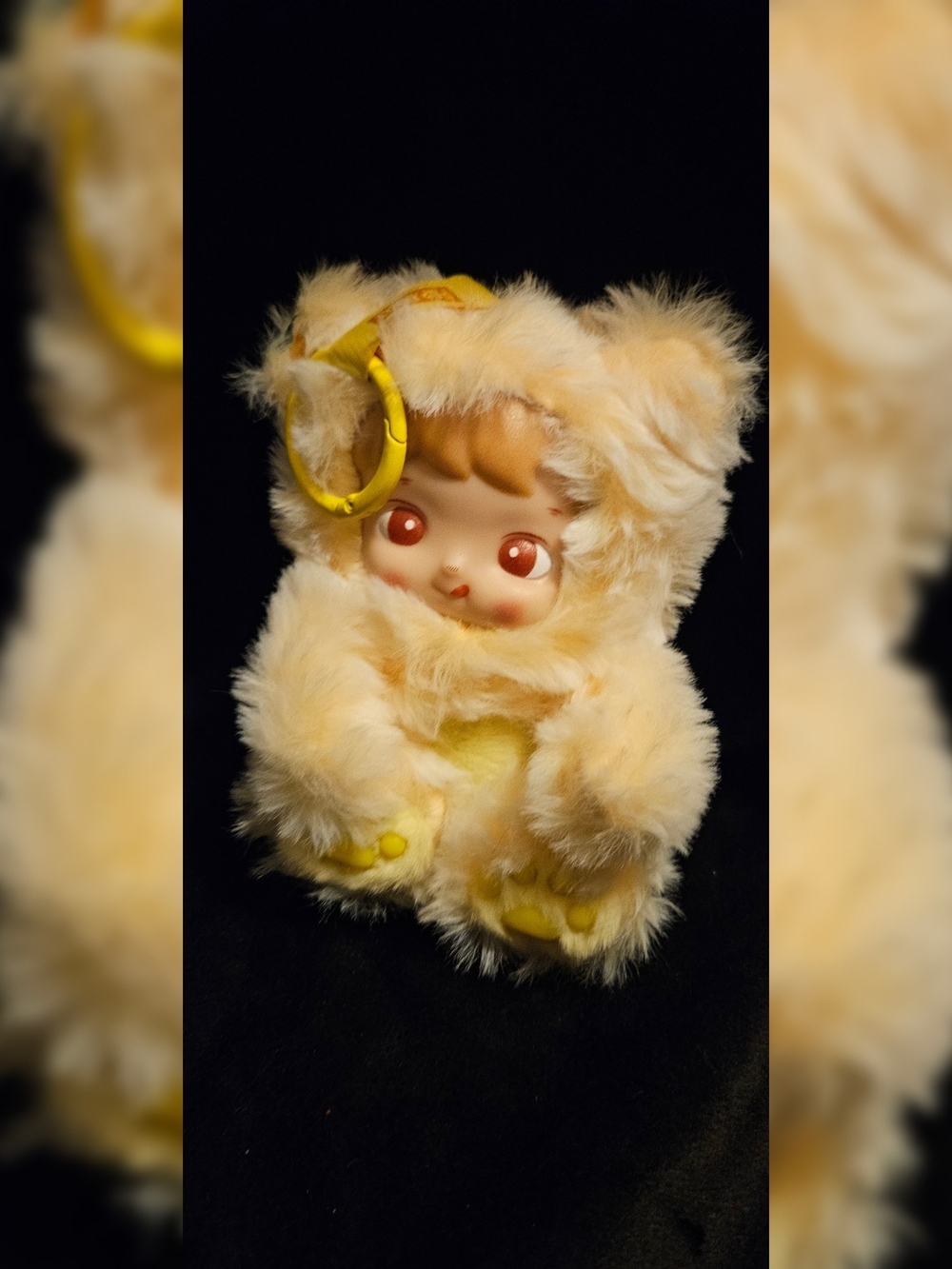 Pop Mart Hacipupu Plush in Cream Fuzzy Bear Outfit with Yellow Accents